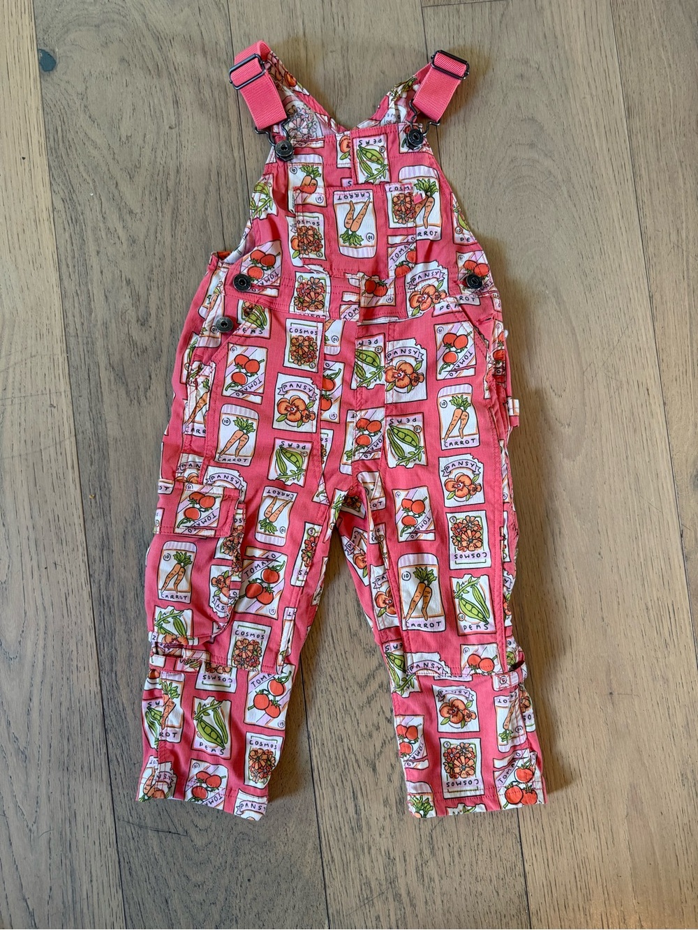Duluth Trading Co Toddler 2T Pink Garden Print Overalls Adjustable Straps